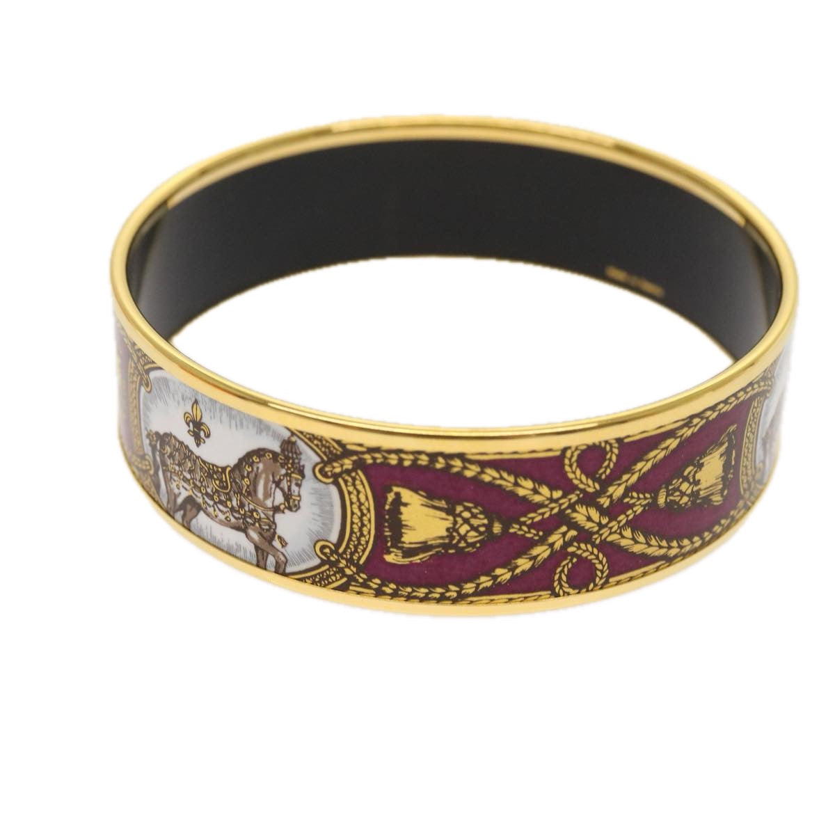 HERMES Emaille GM Bangle Bracelet Metal Cloisonné Red Gold Auth ki3953