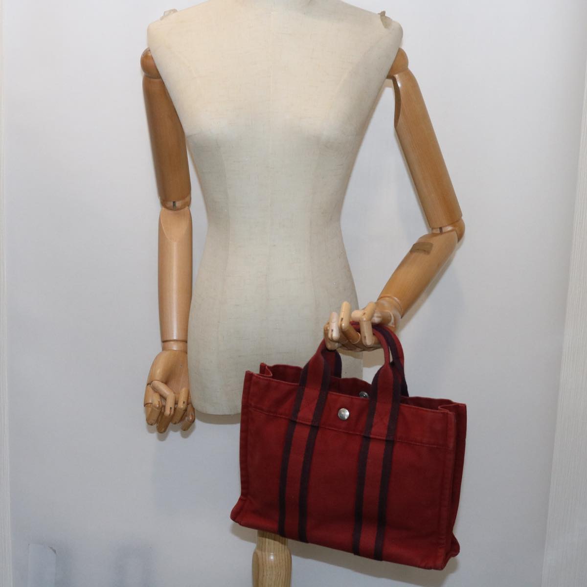 HERMES Fourre Tout PM Hand Bag Canvas Red Auth ki4023