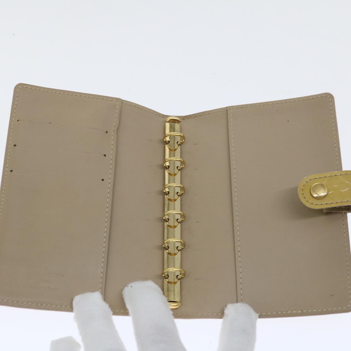 LOUIS VUITTON Vernis Agenda PM Day Planner Cover Beige R21001 LV Auth ki4113