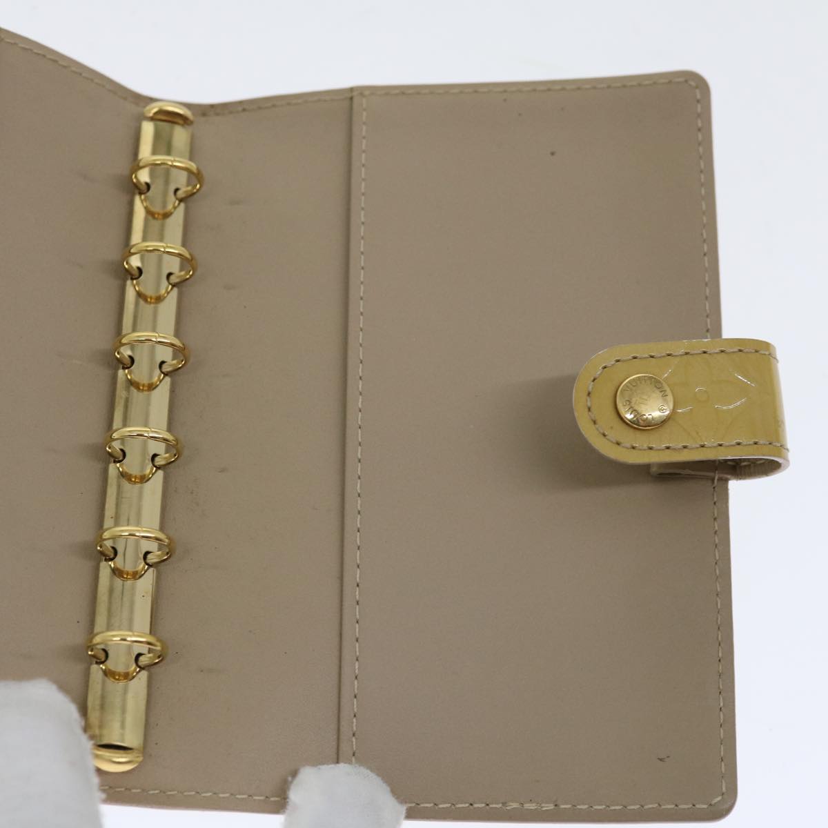 LOUIS VUITTON Vernis Agenda PM Day Planner Cover Beige R21001 LV Auth ki4113