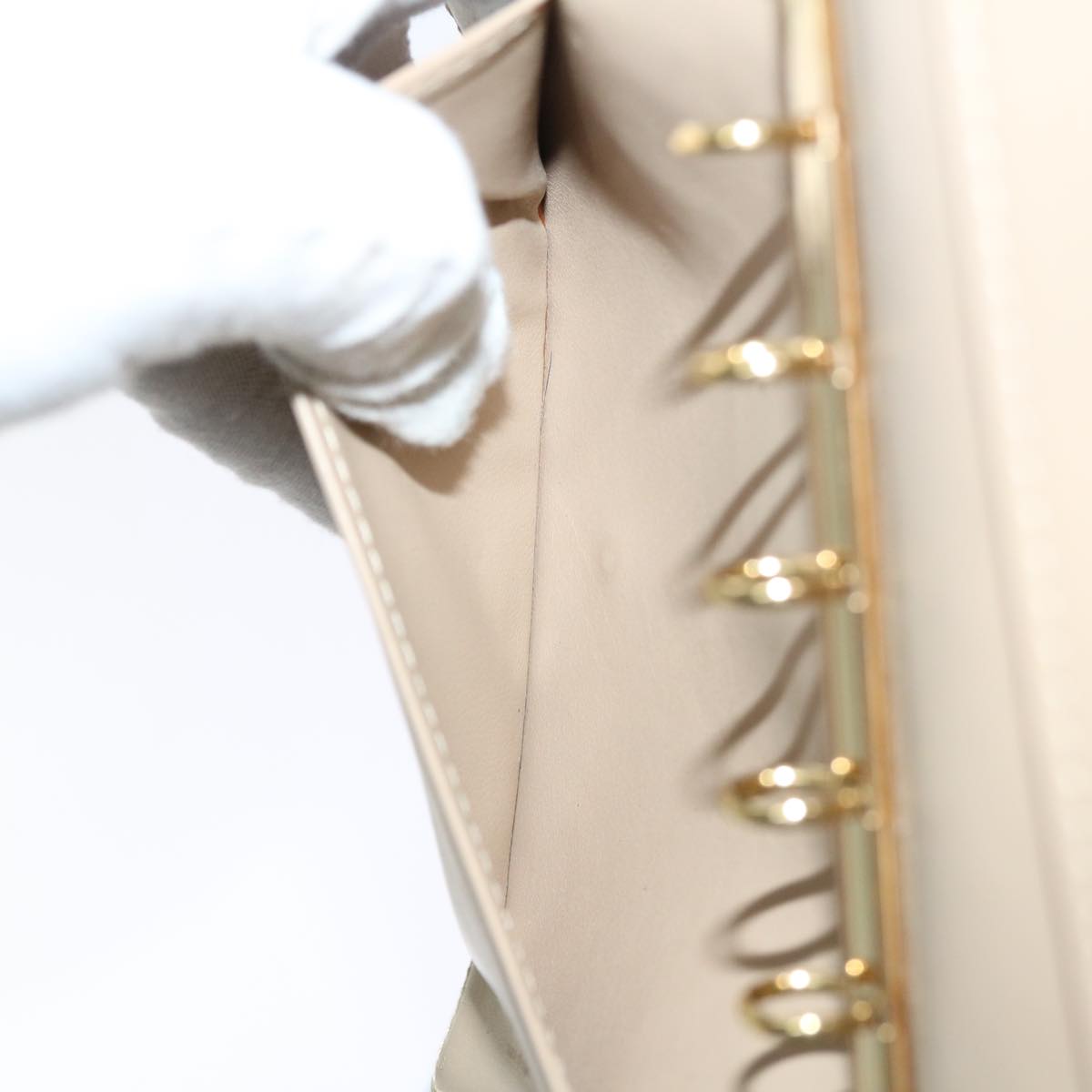 LOUIS VUITTON Vernis Agenda PM Day Planner Cover Beige R21001 LV Auth ki4113