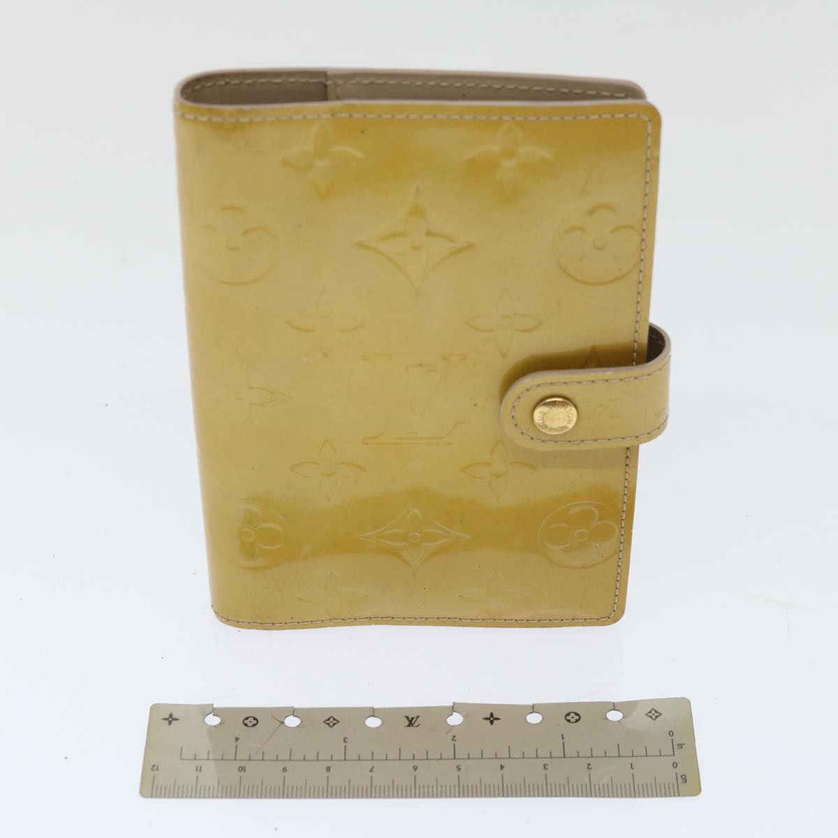 LOUIS VUITTON Vernis Agenda PM Day Planner Cover Beige R21001 LV Auth ki4113