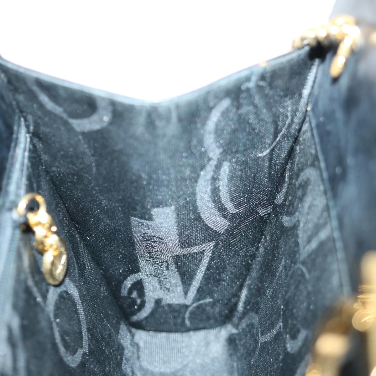 Salvatore Ferragamo Gancini Chain Shoulder Bag Leather Black Auth ki4289