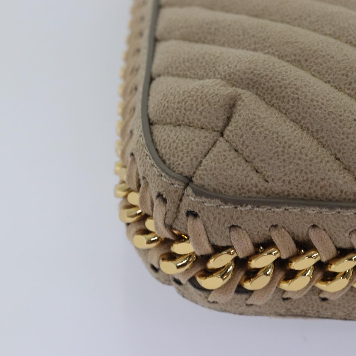 Stella MacCartney Chain Shoulder Bag Suede Beige Auth ki4488