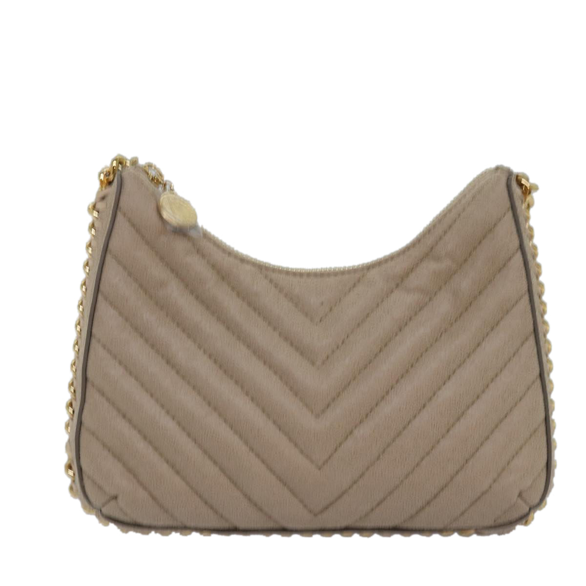 Stella MacCartney Chain Shoulder Bag Suede Beige Auth ki4488