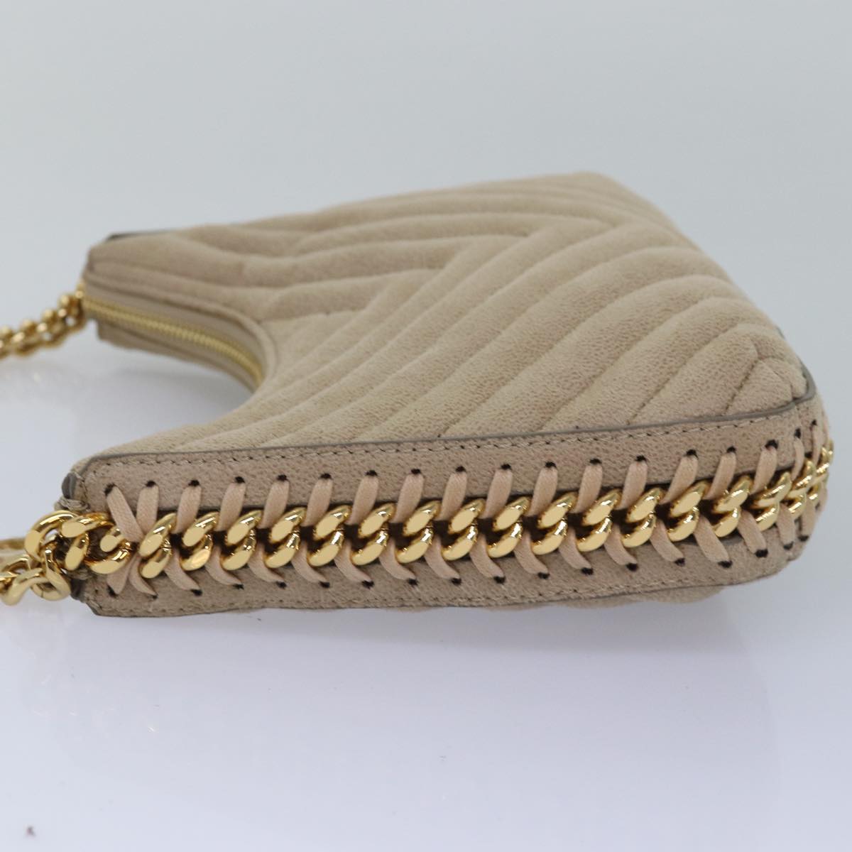 Stella MacCartney Chain Shoulder Bag Suede Beige Auth ki4488