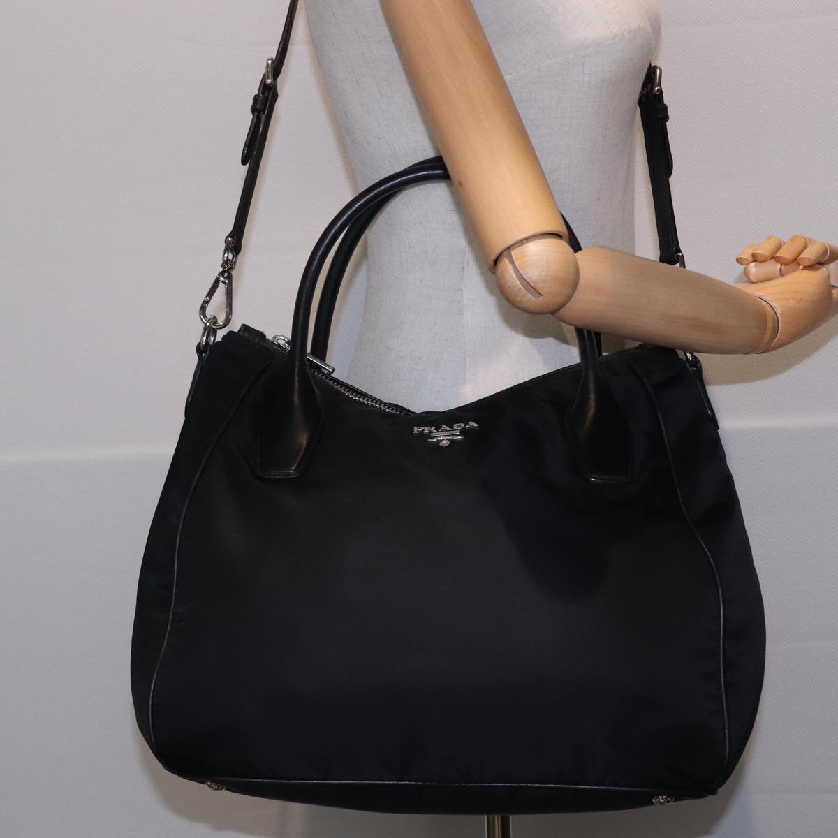 PRADA Shoulder Bag Nylon 2way Black Auth ki4556