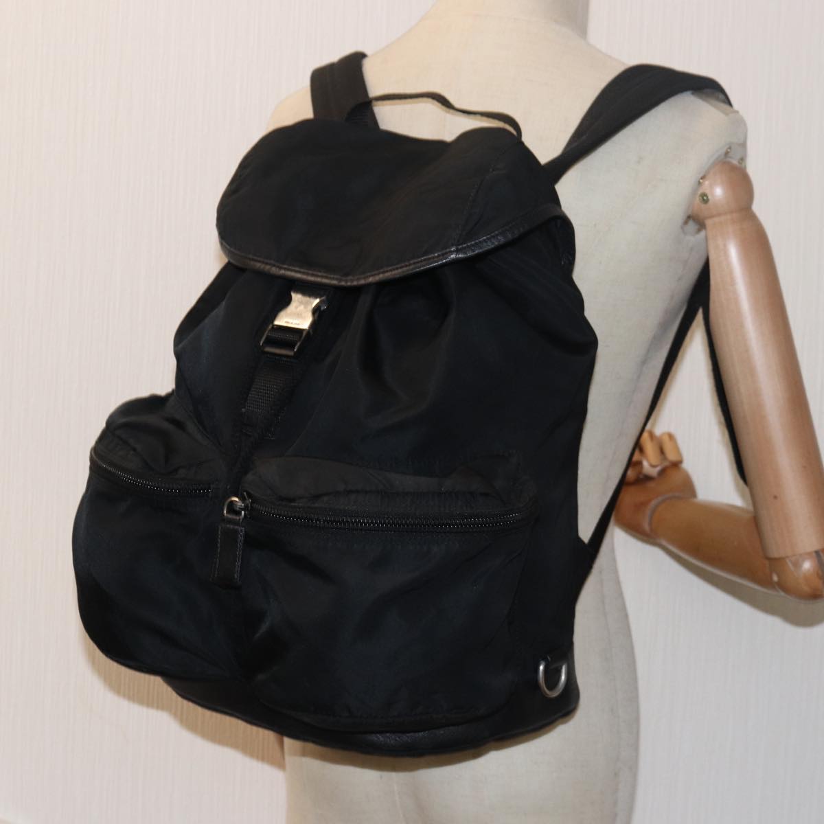 PRADA Backpack Nylon Black Auth ki4596