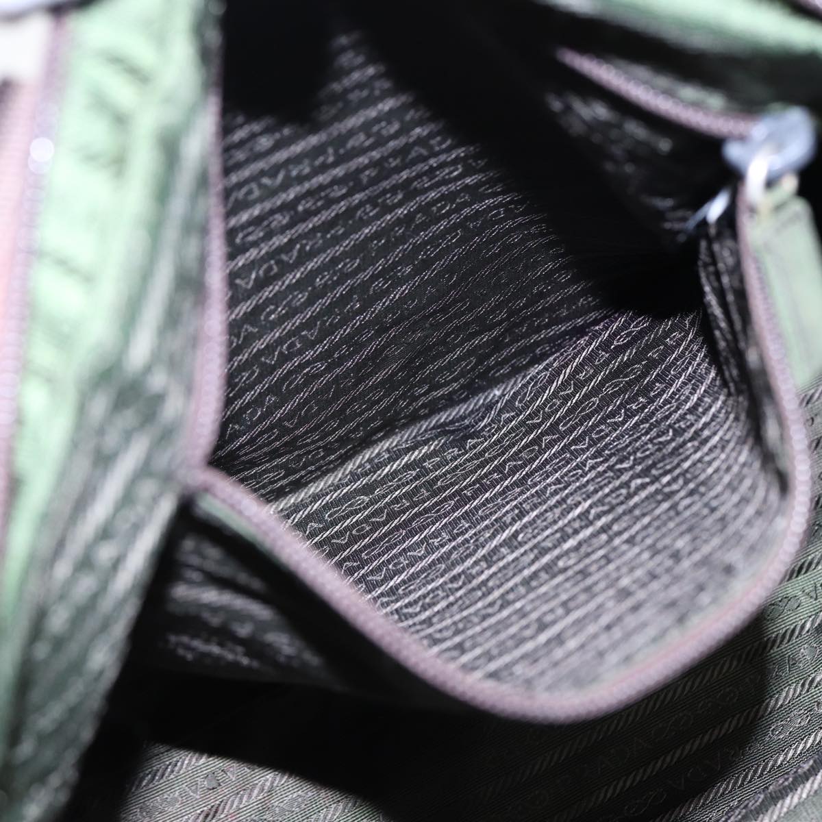 PRADA Hand Bag Nylon Khaki Brown Silver Auth ki4736