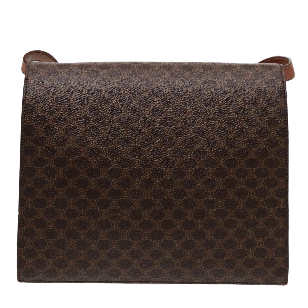 CELINE Macadam Canvas Shoulder Bag PVC Leather Brown Gold Auth ki4788