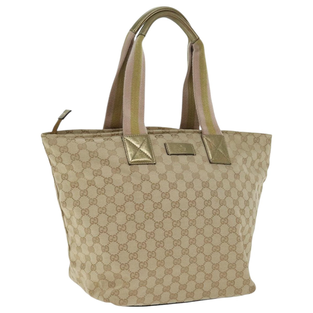 GUCCI GG Canvas Sherry Line Tote Bag Gold Pink Silver 131231 Auth ki5011