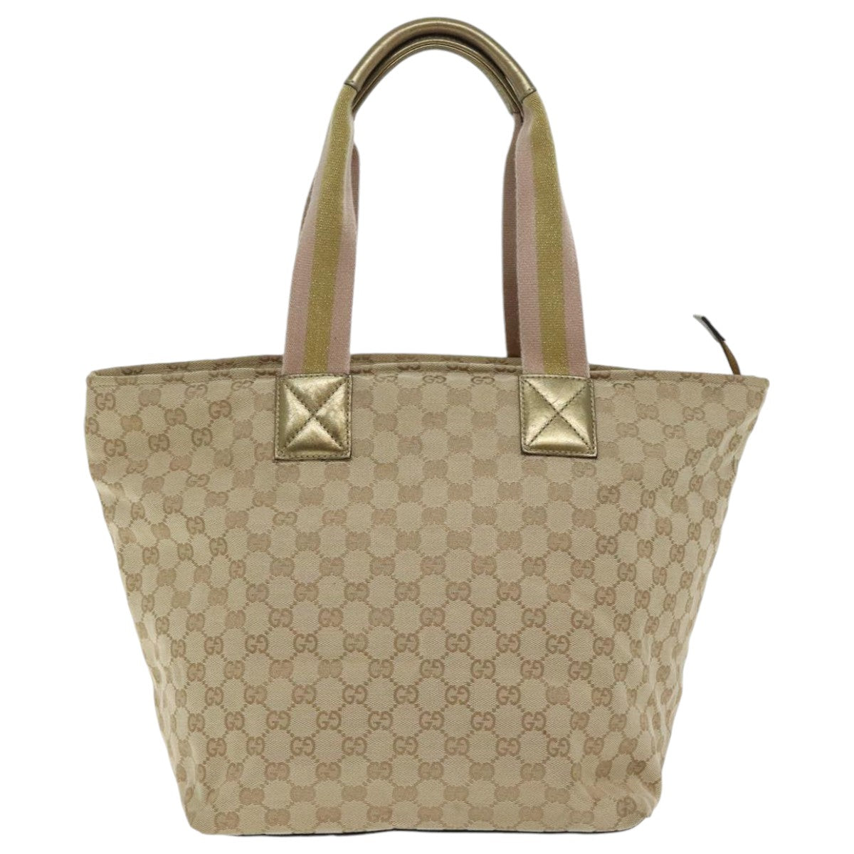 GUCCI GG Canvas Sherry Line Tote Bag Gold Pink Silver 131231 Auth ki5011