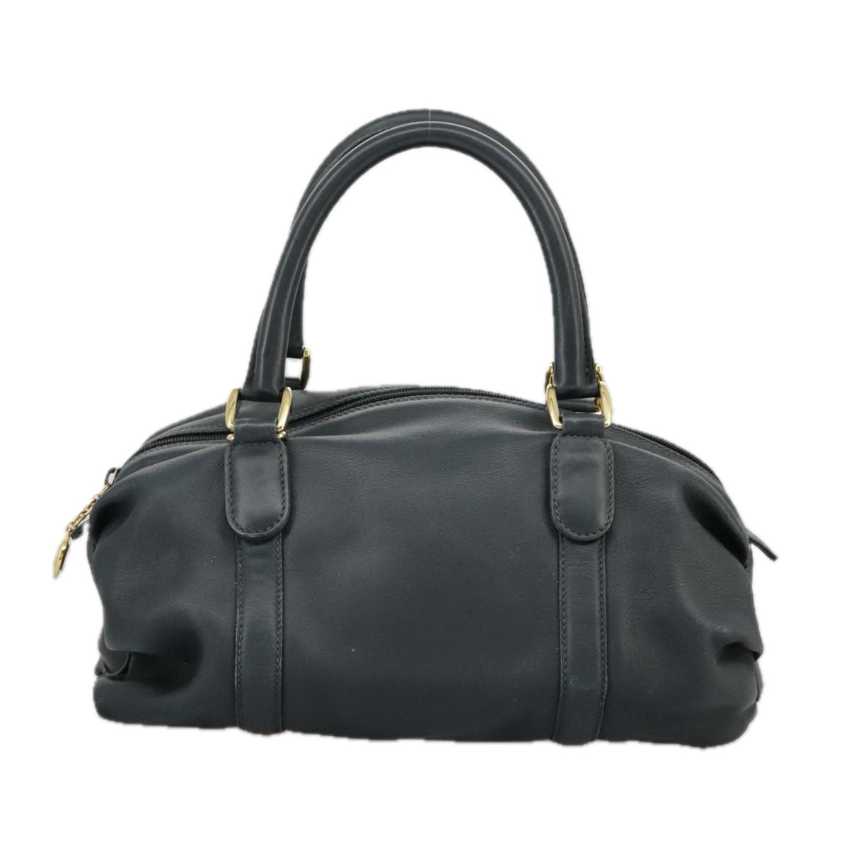 GUCCI Mini Boston Bag Leather Navy Gold Auth ki5045