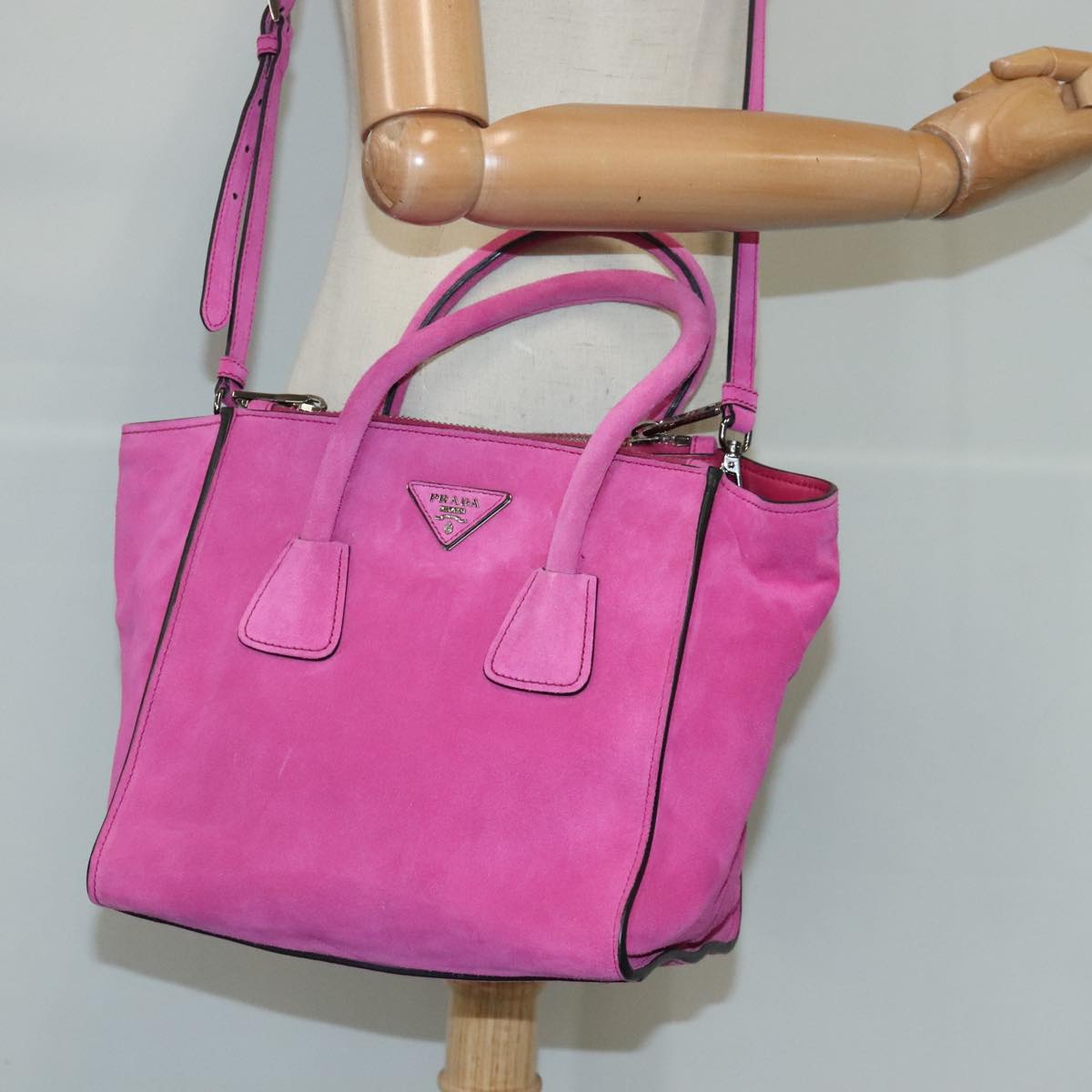 PRADA Hand Bag Suede 2way Pink Silver Auth ki5171V