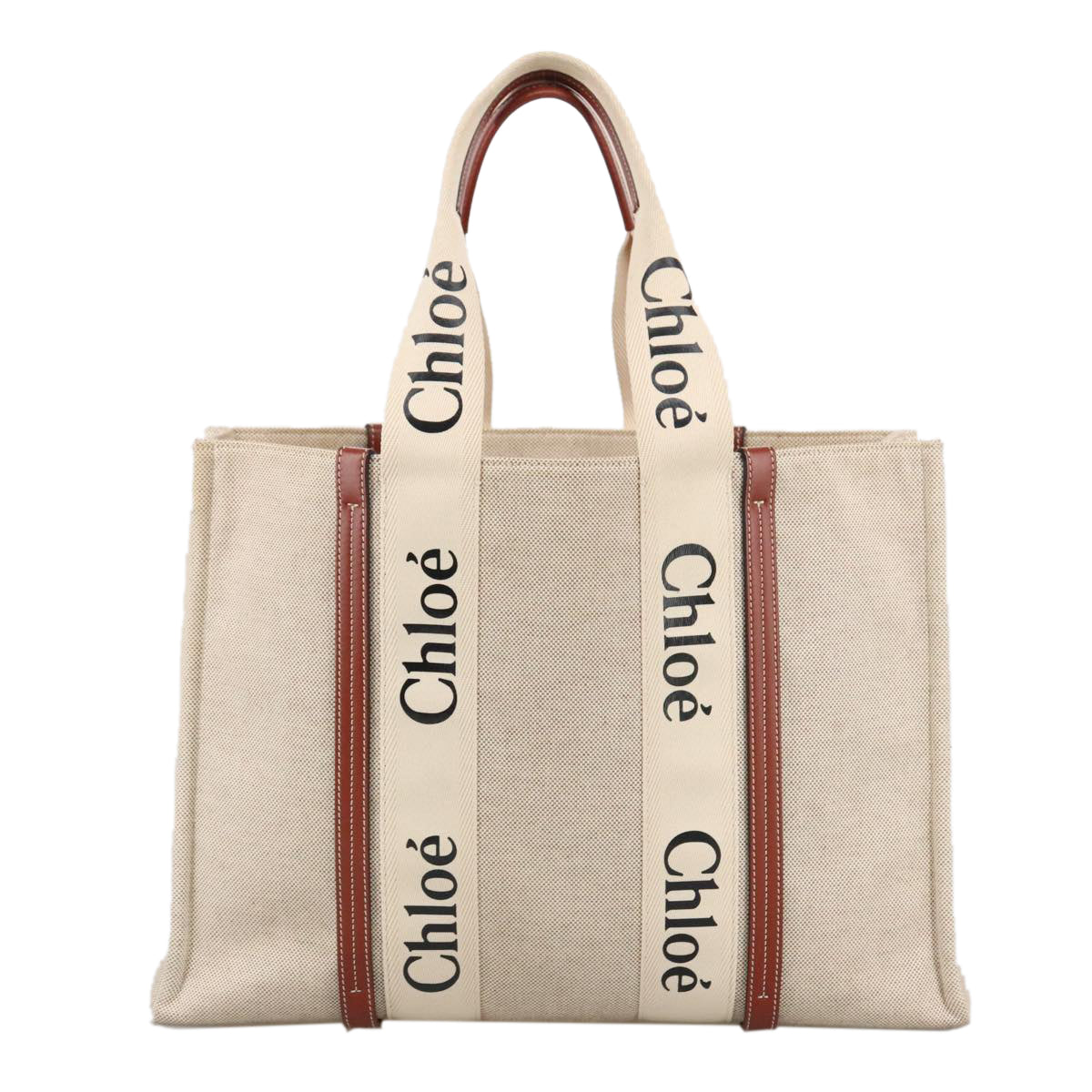 Chloe Tote Bag Canvas Leather Beige Brown Auth ki5211V
