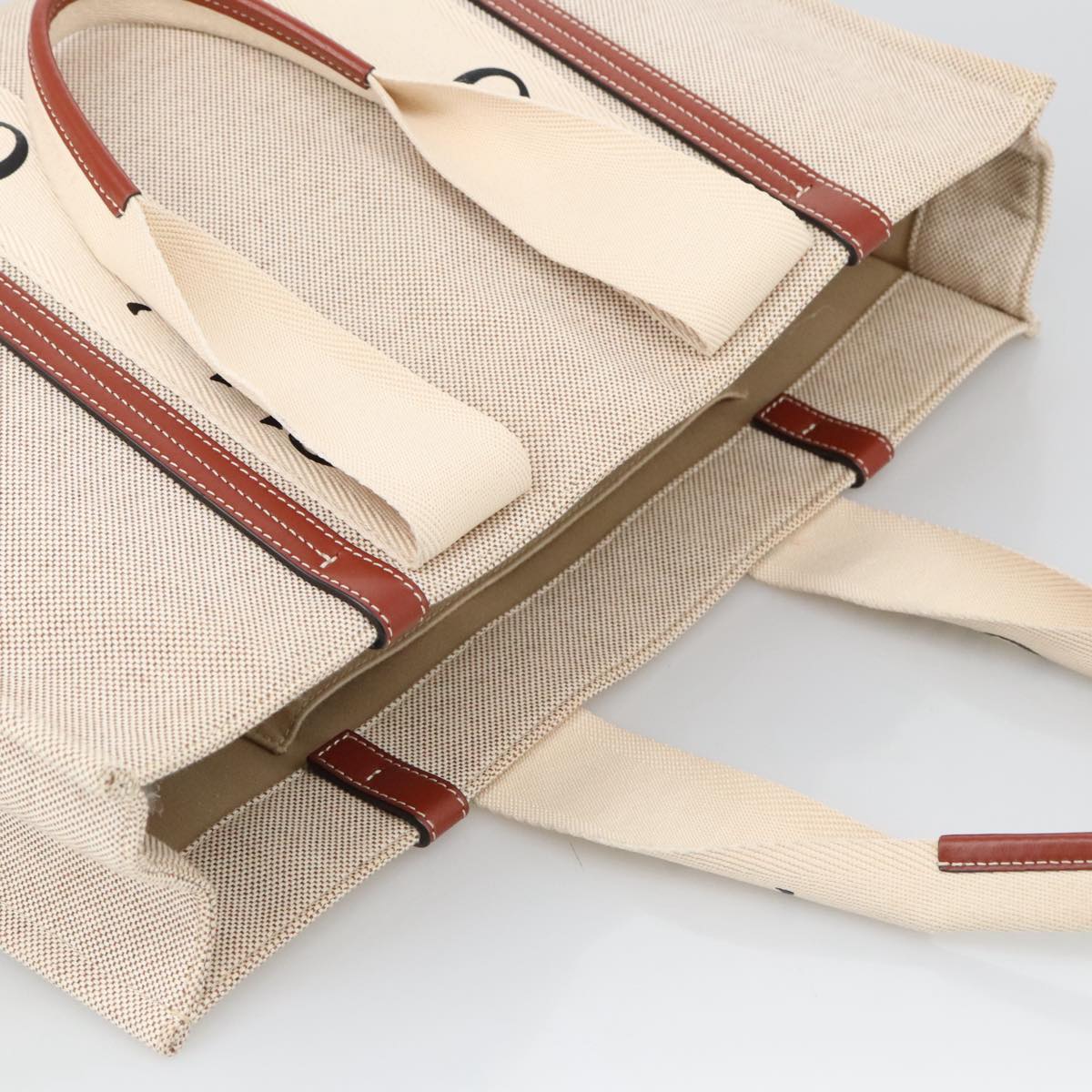 Chloe Tote Bag Canvas Leather Beige Brown Auth ki5211V