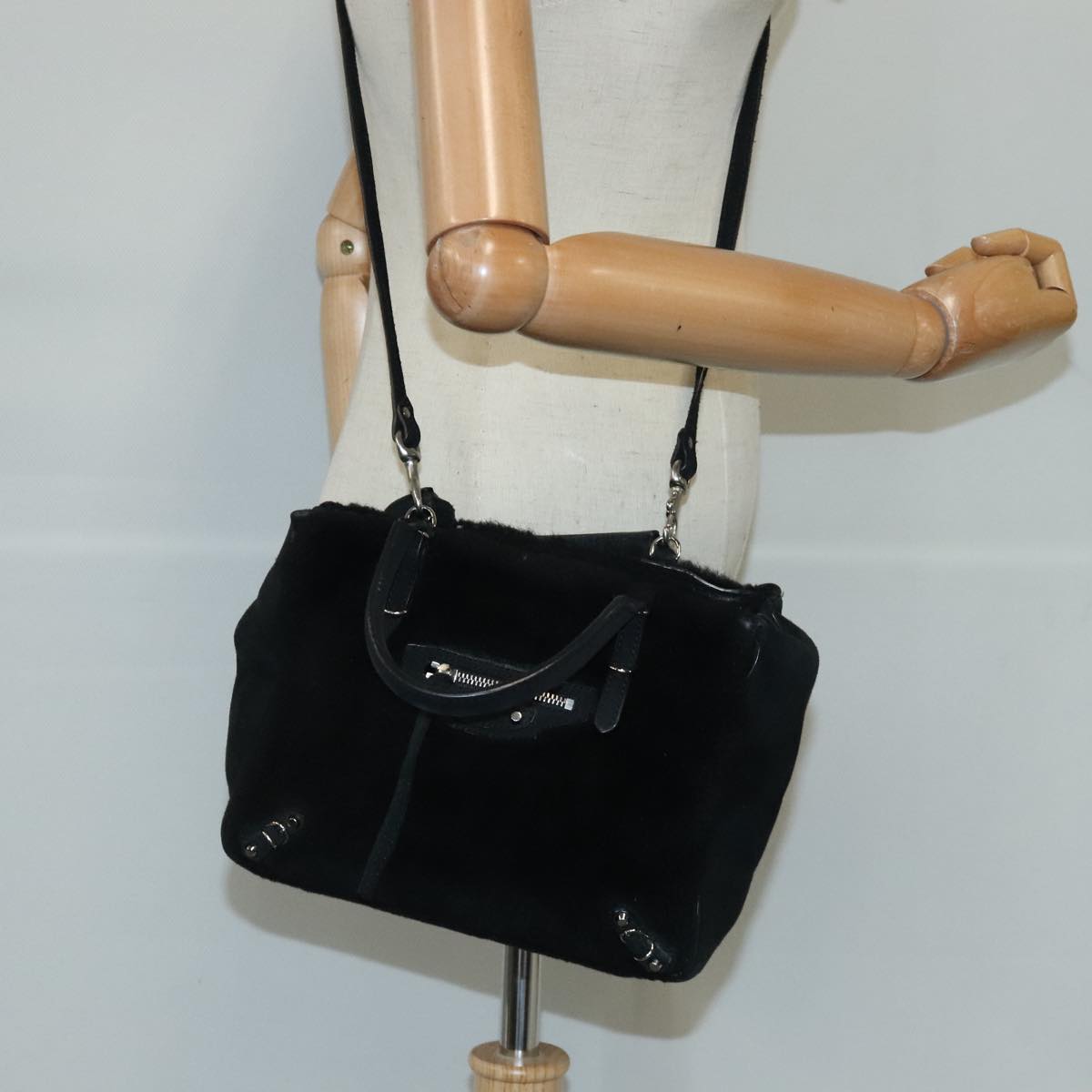 BALENCIAGA Hand Bag Suede 2way Black Silver 305572 Auth ki5224V