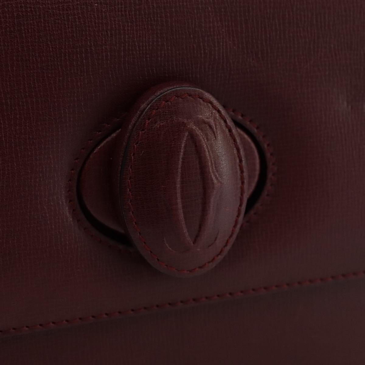 CARTIER Must Line Shoulder Bag Leather Bordeaux Gold Auth ki5230