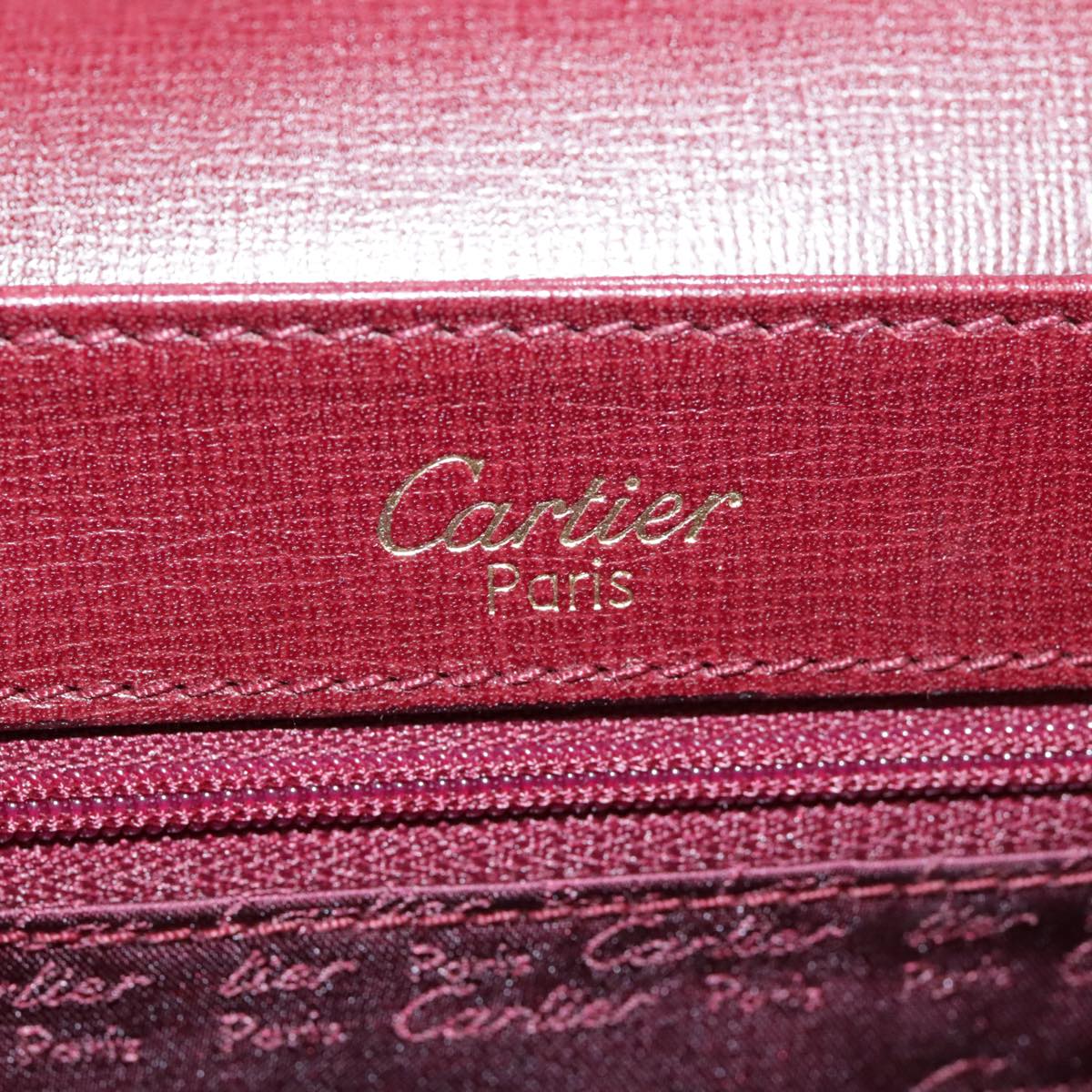 CARTIER Must Line Shoulder Bag Leather Bordeaux Gold Auth ki5230