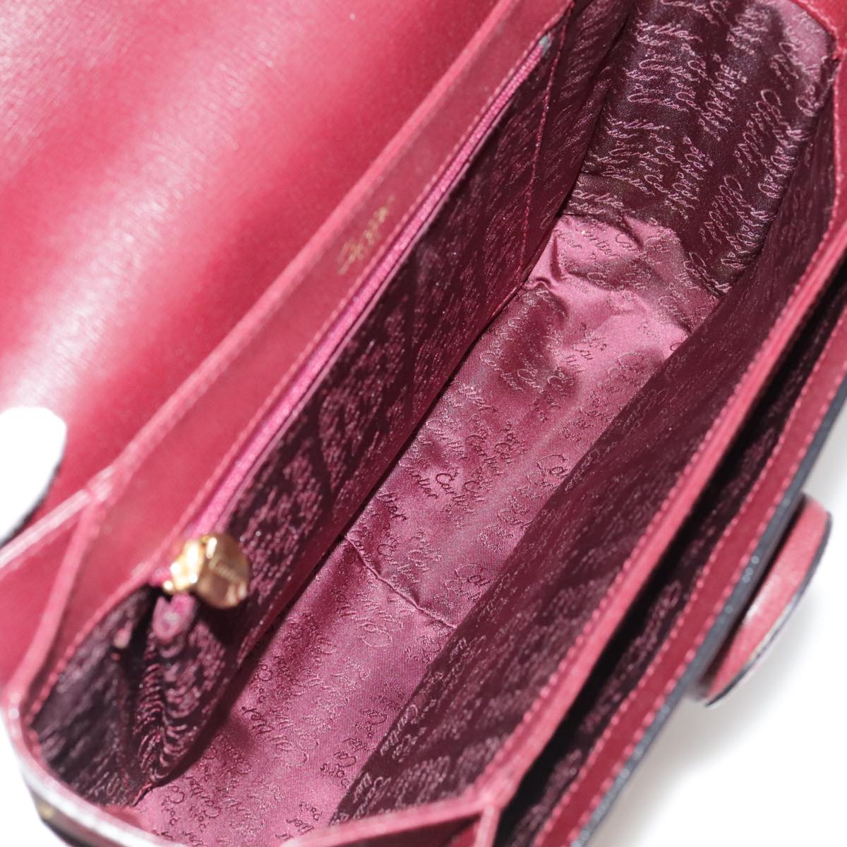 CARTIER Must Line Shoulder Bag Leather Bordeaux Gold Auth ki5230