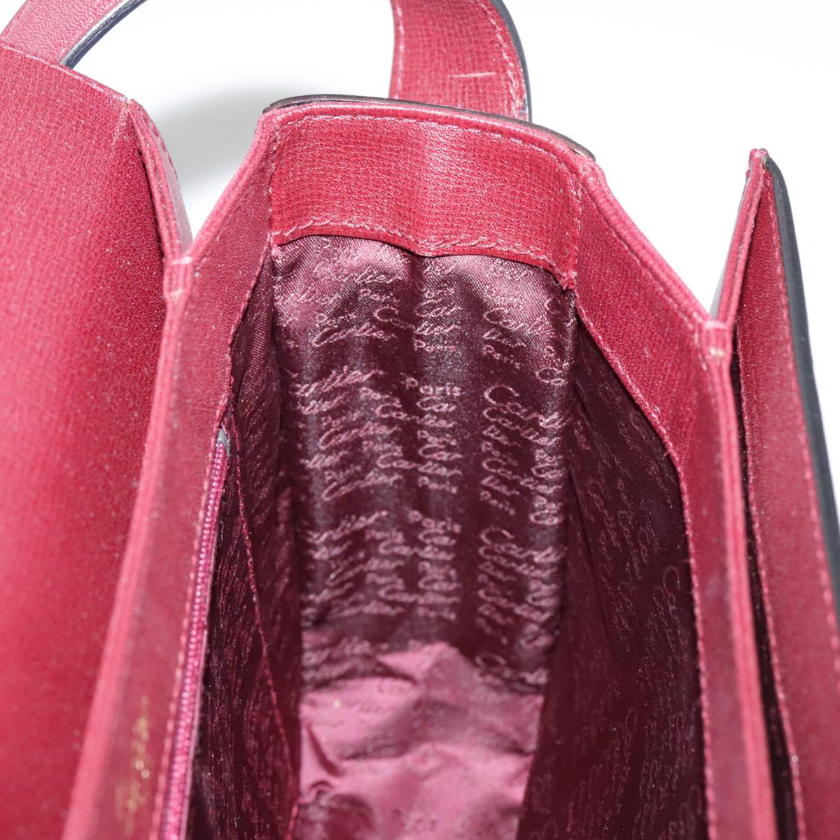 CARTIER Must Line Shoulder Bag Leather Bordeaux Gold Auth ki5230