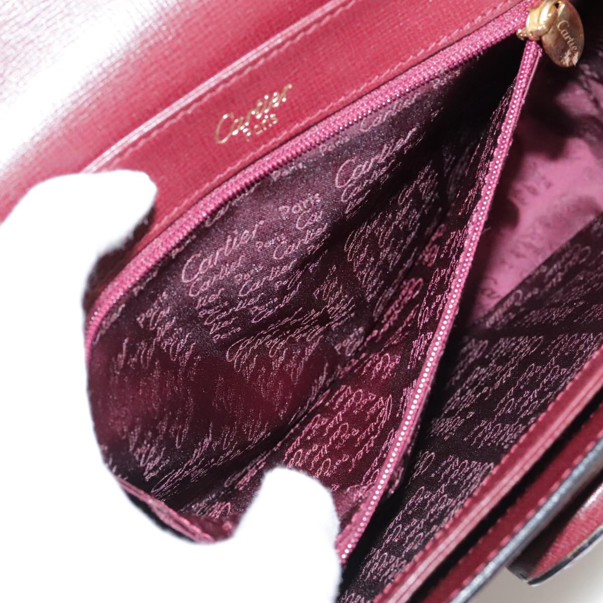 CARTIER Must Line Shoulder Bag Leather Bordeaux Gold Auth ki5230