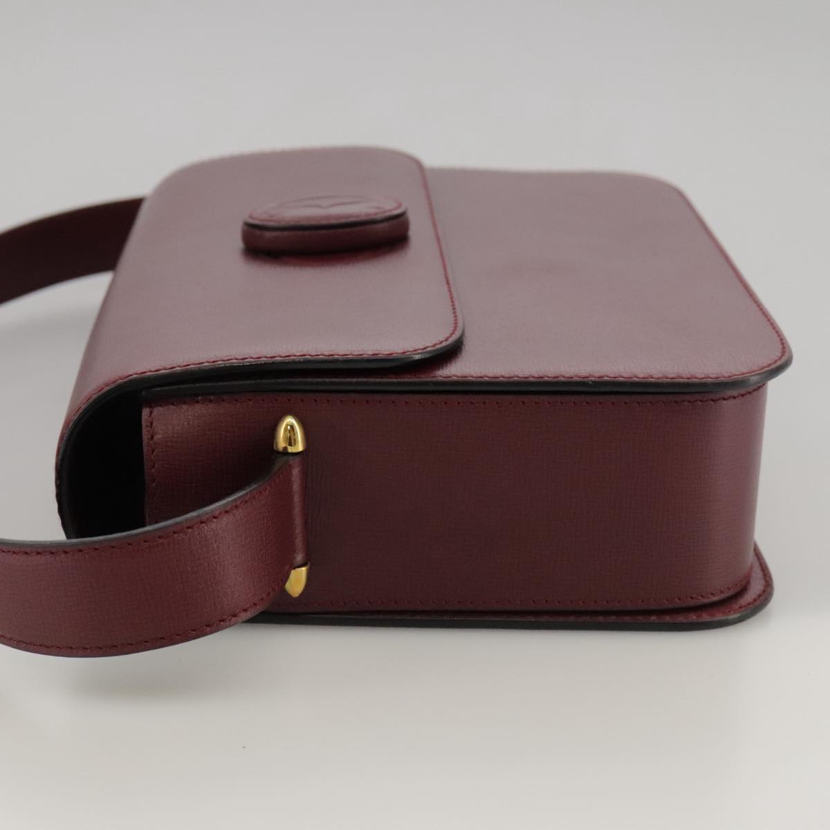 CARTIER Must Line Shoulder Bag Leather Bordeaux Gold Auth ki5230
