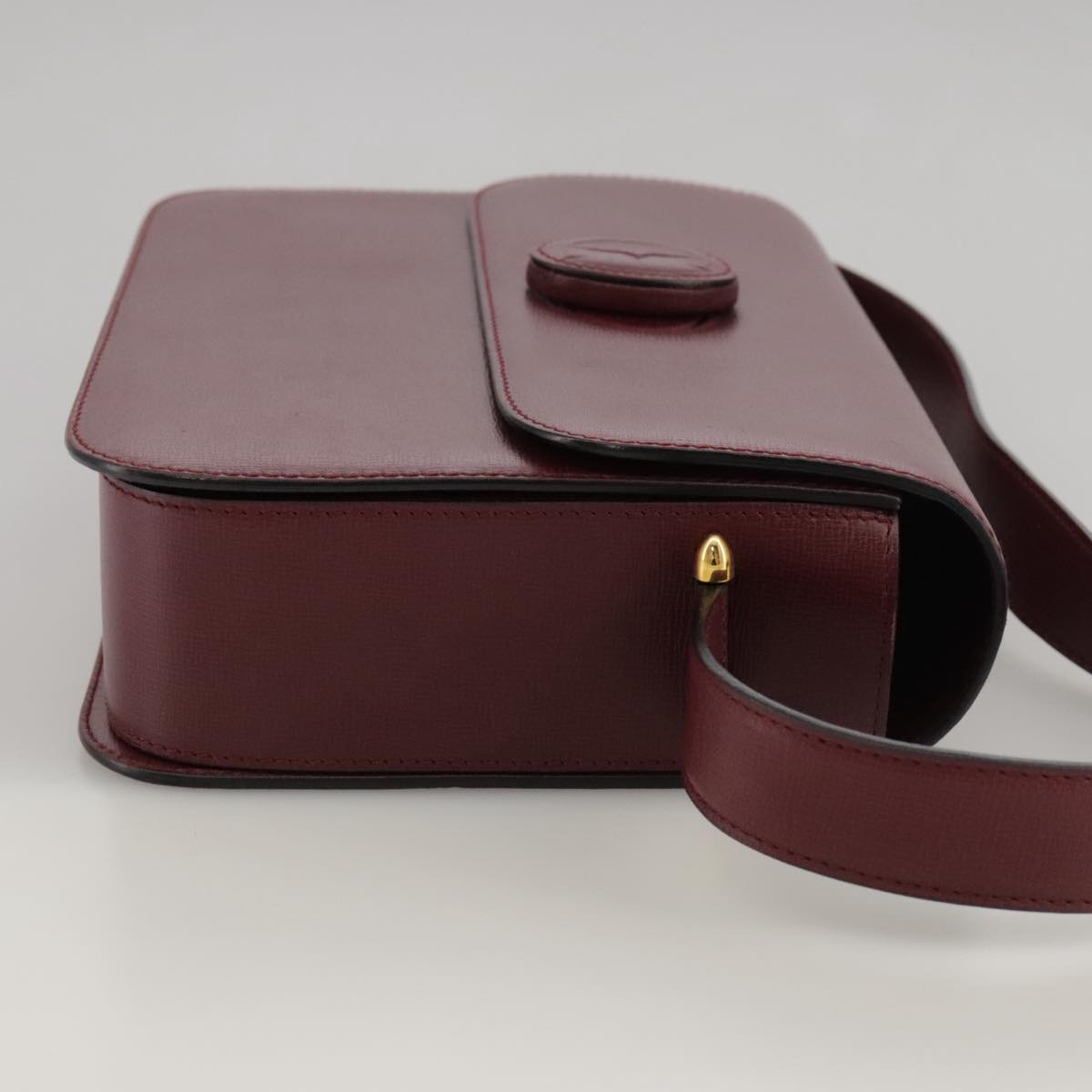 CARTIER Must Line Shoulder Bag Leather Bordeaux Gold Auth ki5230