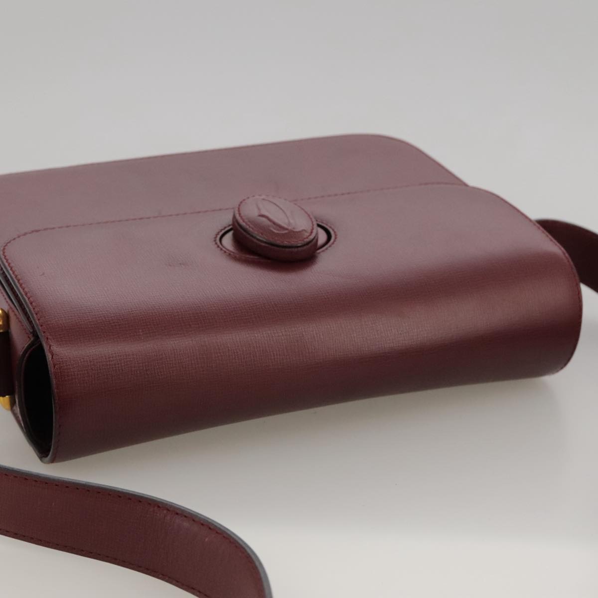 CARTIER Must Line Shoulder Bag Leather Bordeaux Gold Auth ki5230