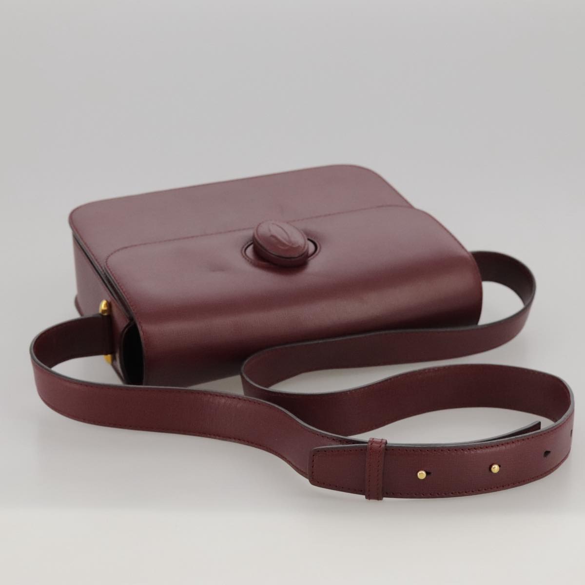 CARTIER Must Line Shoulder Bag Leather Bordeaux Gold Auth ki5230