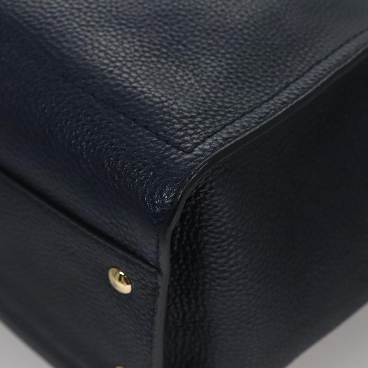 Salvatore Ferragamo Gancini Tote Bag Leather Navy Gold Auth ki5298