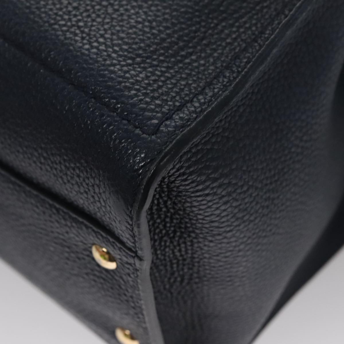 Salvatore Ferragamo Gancini Tote Bag Leather Navy Gold Auth ki5298