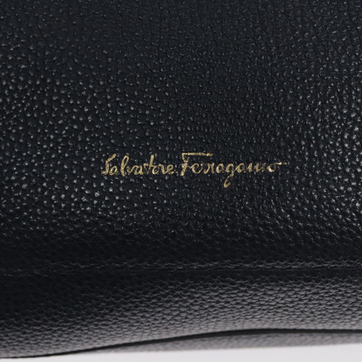 Salvatore Ferragamo Gancini Tote Bag Leather Navy Gold Auth ki5298