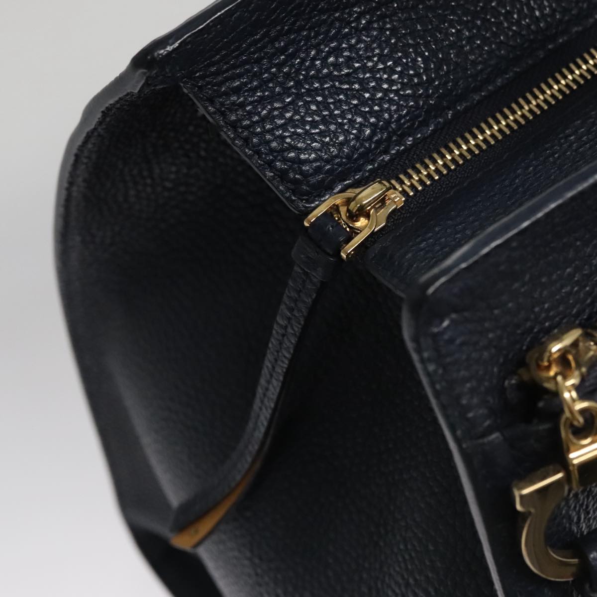 Salvatore Ferragamo Gancini Tote Bag Leather Navy Gold Auth ki5298