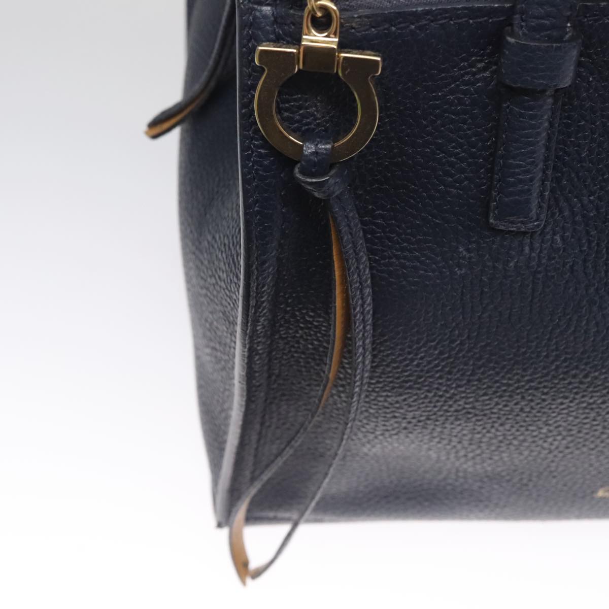 Salvatore Ferragamo Gancini Tote Bag Leather Navy Gold Auth ki5298