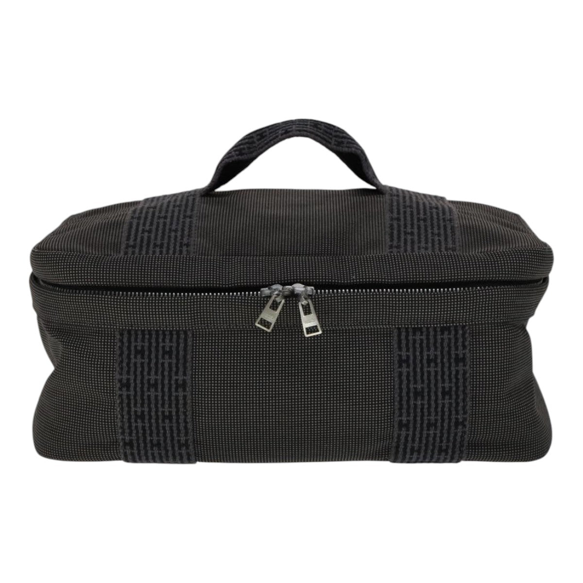 HERMES Vanity Her Line Cosmetic Pouch Canvas Gray Auth ki5324