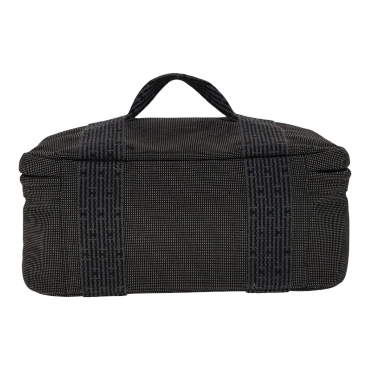 HERMES Vanity Her Line Cosmetic Pouch Canvas Gray Auth ki5324