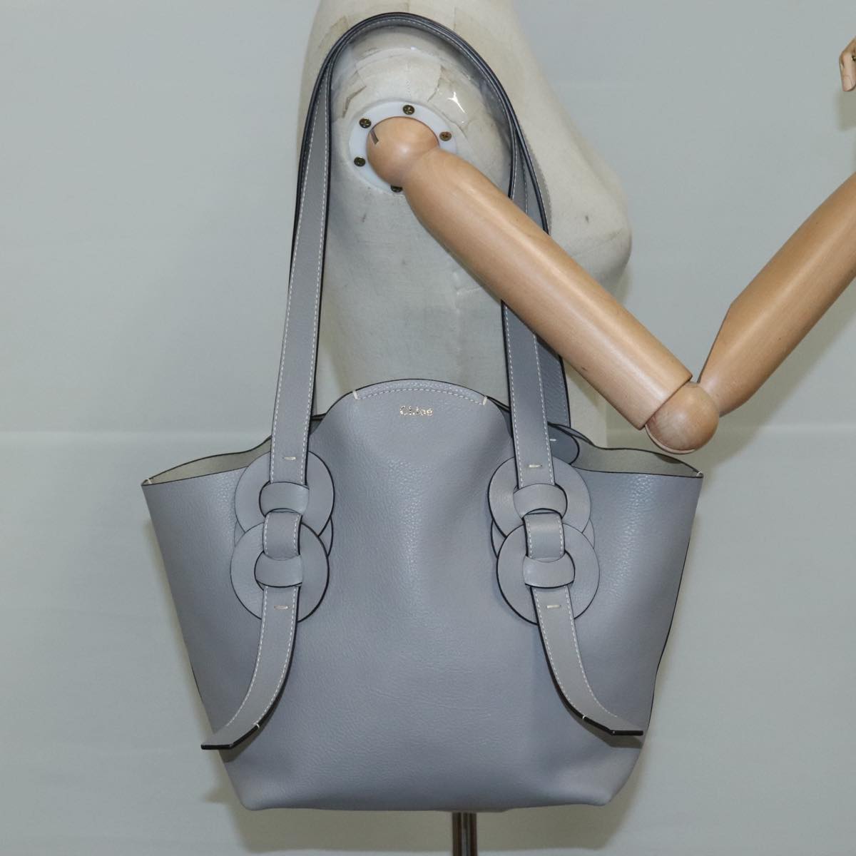 Chloe Darryl Tote Bag Leather Gray Gold Auth ki5336V