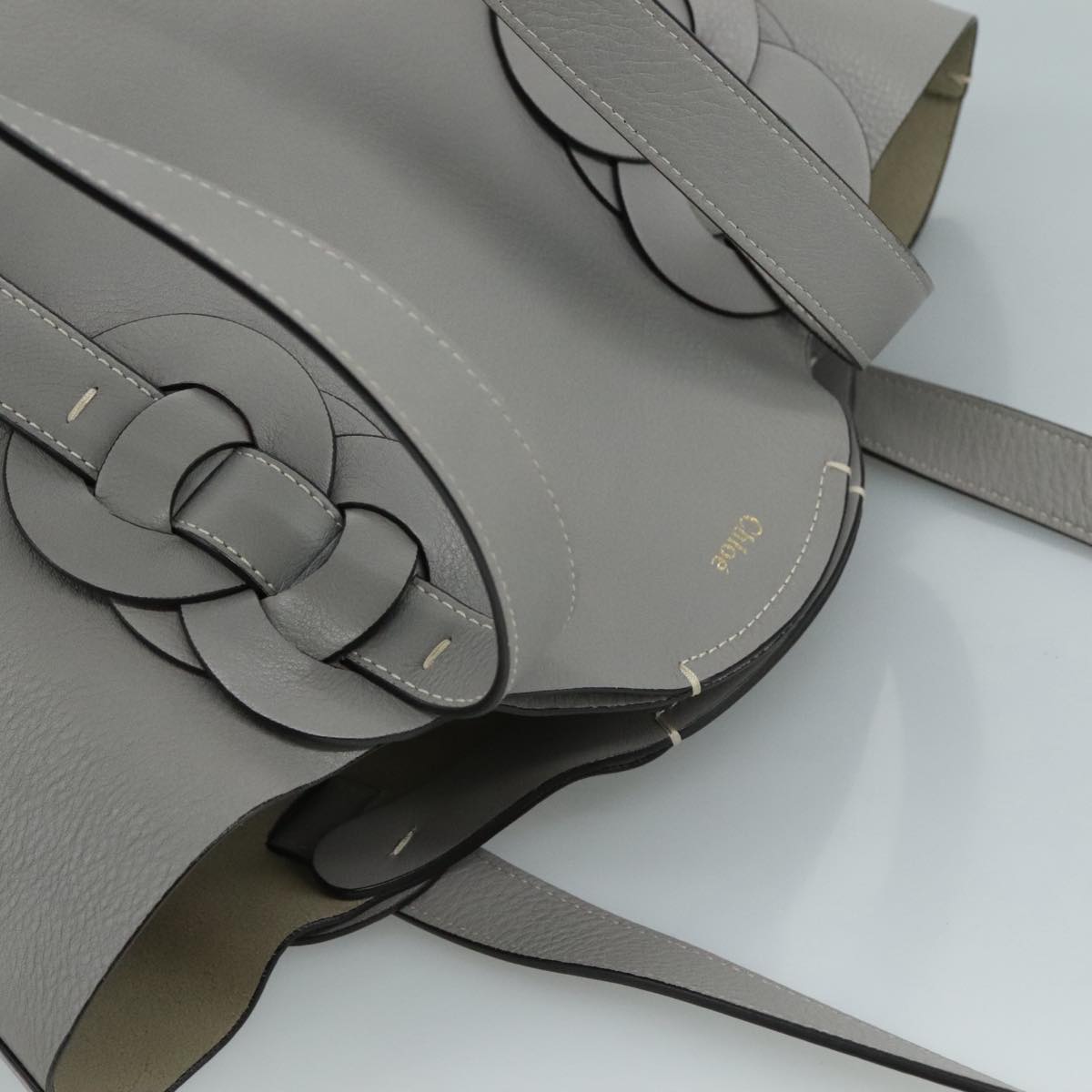 Chloe Darryl Tote Bag Leather Gray Gold Auth ki5336V