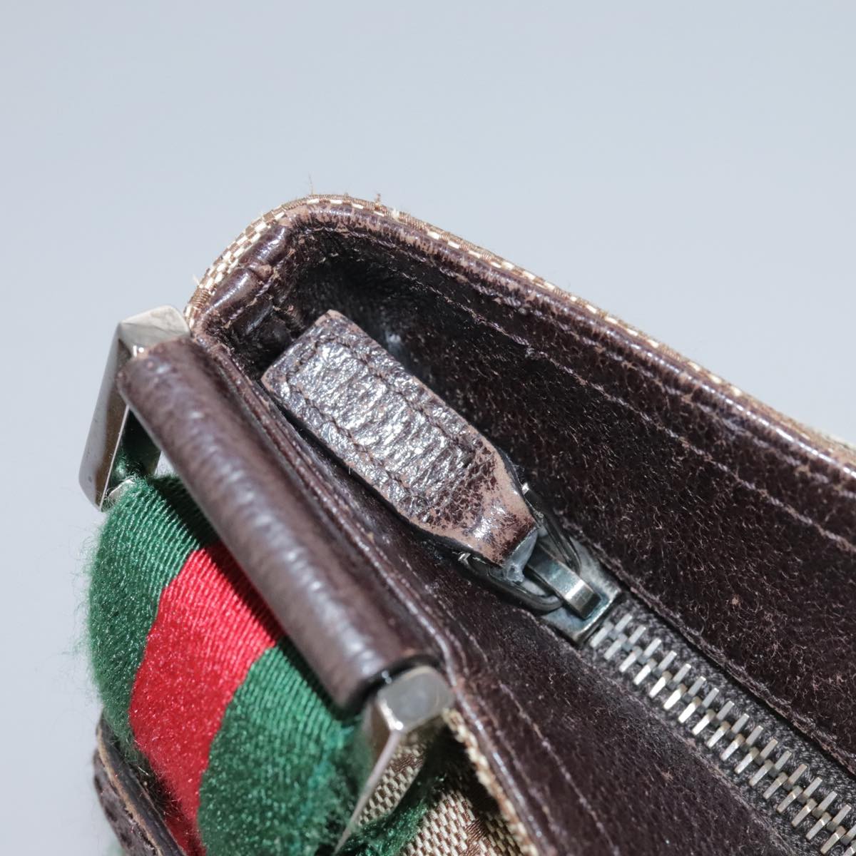 GUCCI GG Canvas Web Sherry Line Shoulder Bag Beige Red Green 169937 Auth ki5345