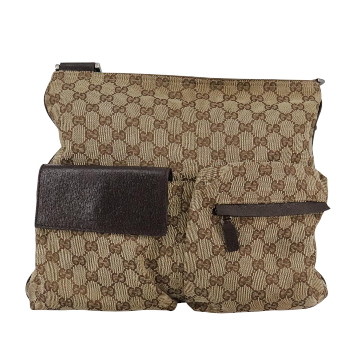 GUCCI GG Canvas Web Sherry Line Shoulder Bag Beige Red Green 169937 Auth ki5345