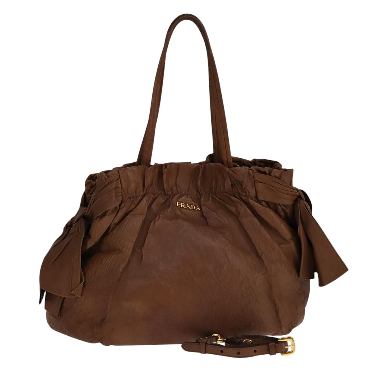 PRADA Tote Bag Leather 2way Brown Auth ki5372