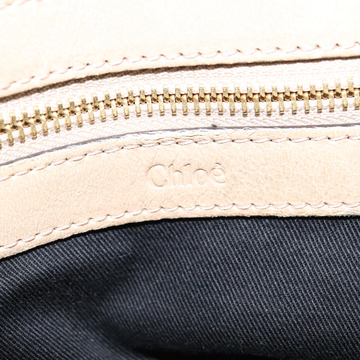 Chloe Etel Hand Bag Leather 2way Beige Gold Auth ki5376