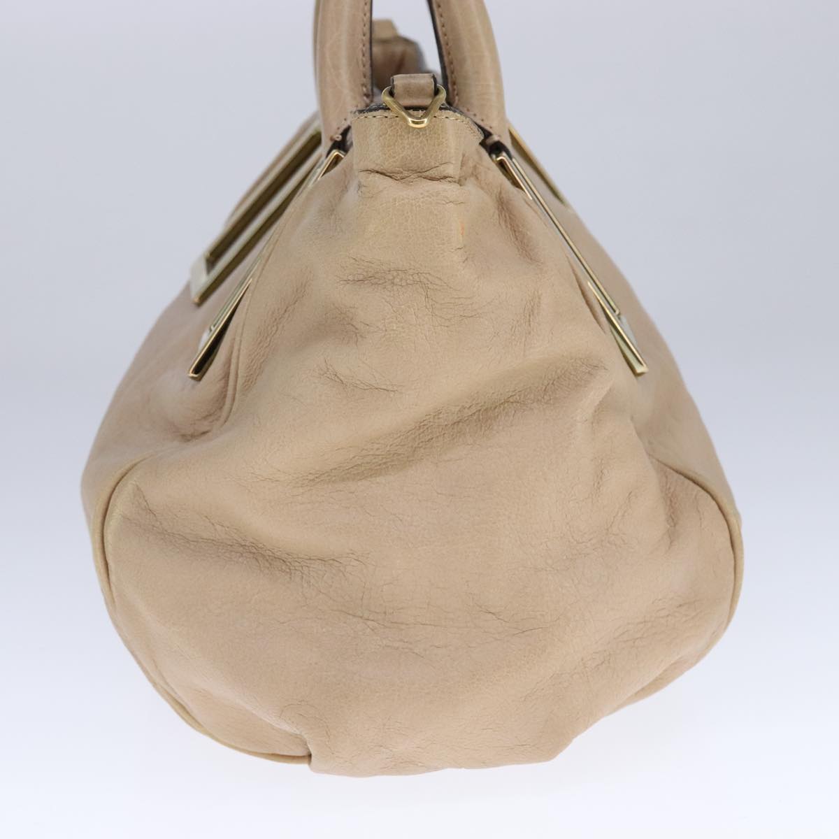 Chloe Etel Hand Bag Leather 2way Beige Gold Auth ki5376