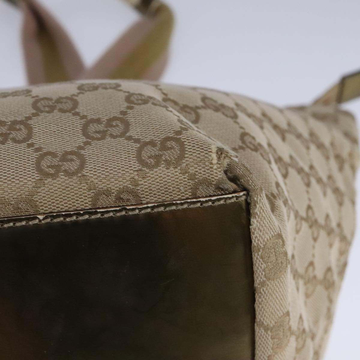 GUCCI GG Canvas Sherry Line Tote Bag Beige Gold pink 131230 Auth ki5389