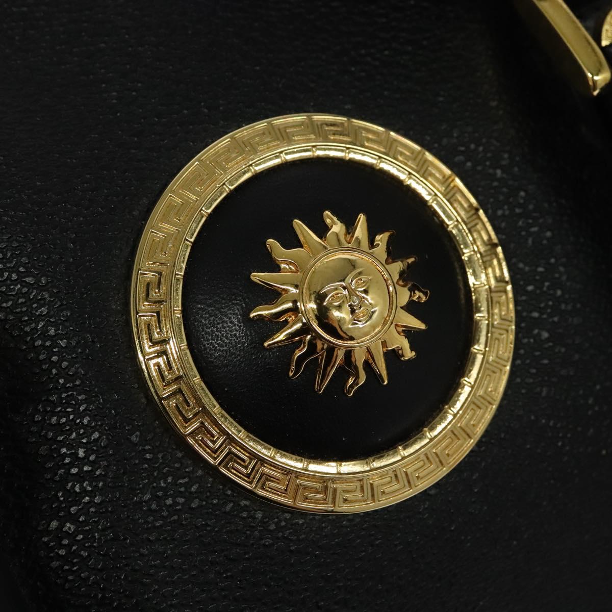 VERSACE Sunface Boston Bag Leather 2way Black Gold Auth ki5390V