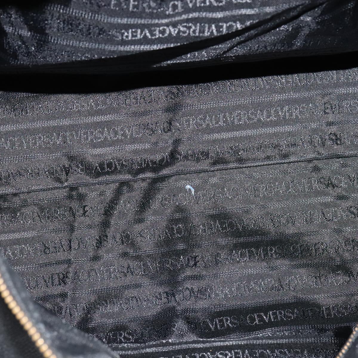 VERSACE Sunface Boston Bag Leather 2way Black Gold Auth ki5390V