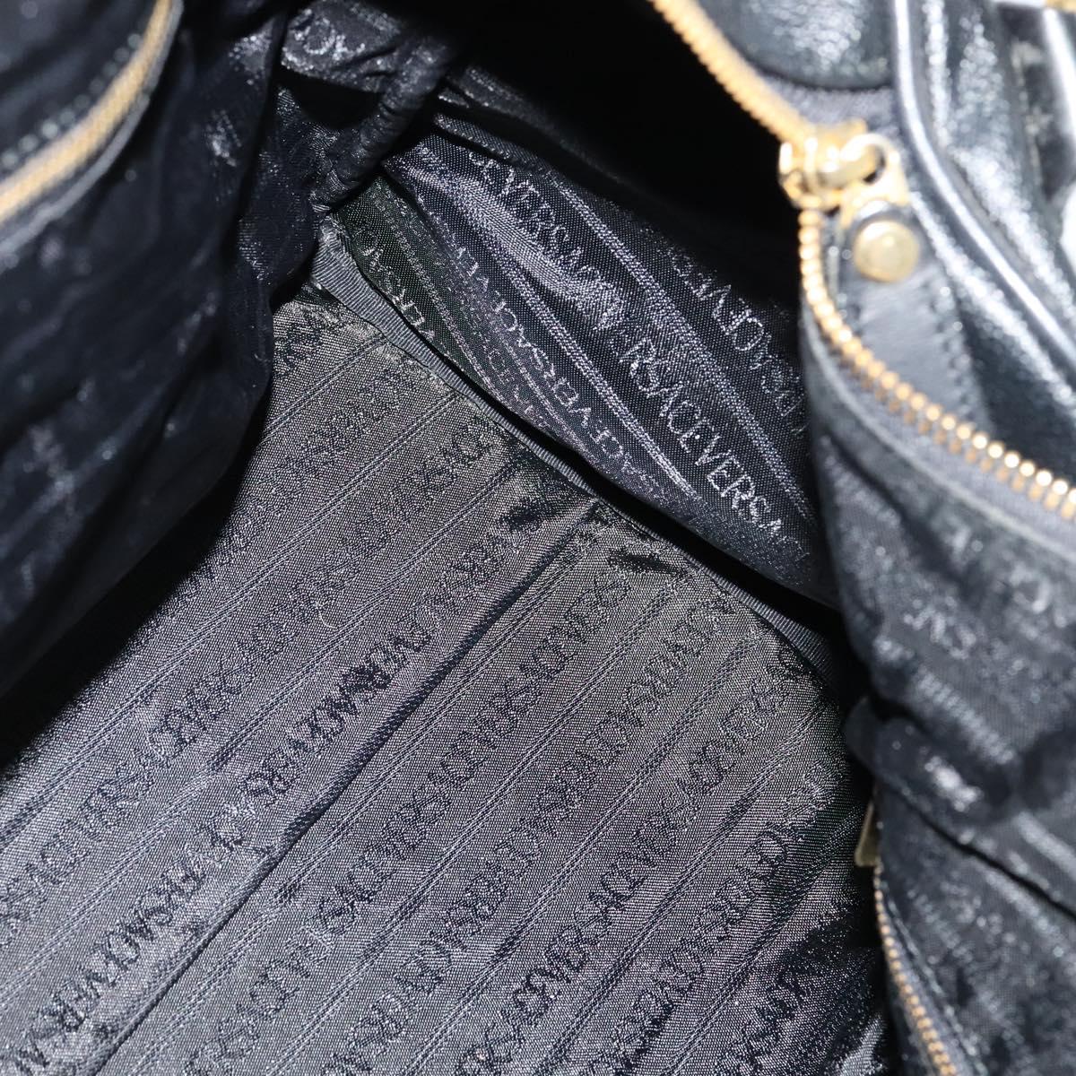 VERSACE Sunface Boston Bag Leather 2way Black Gold Auth ki5390V