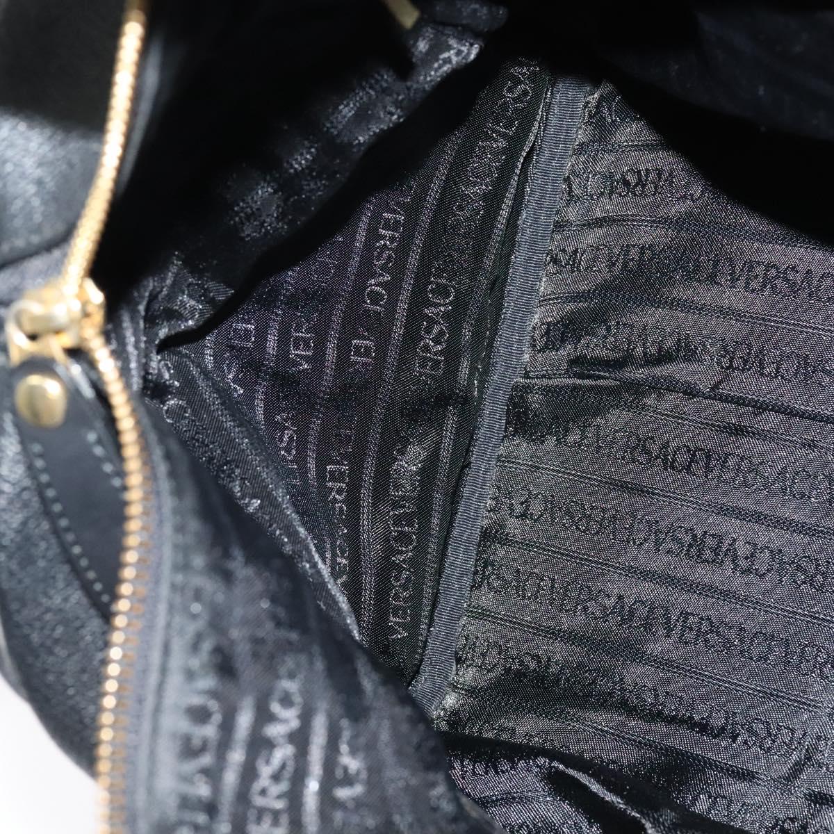 VERSACE Sunface Boston Bag Leather 2way Black Gold Auth ki5390V