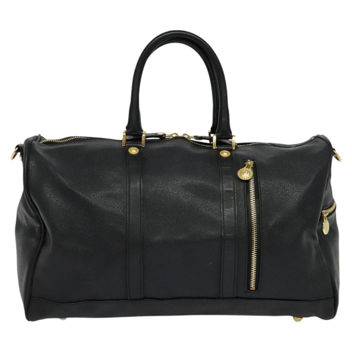 VERSACE Sunface Boston Bag Leather 2way Black Gold Auth ki5390V